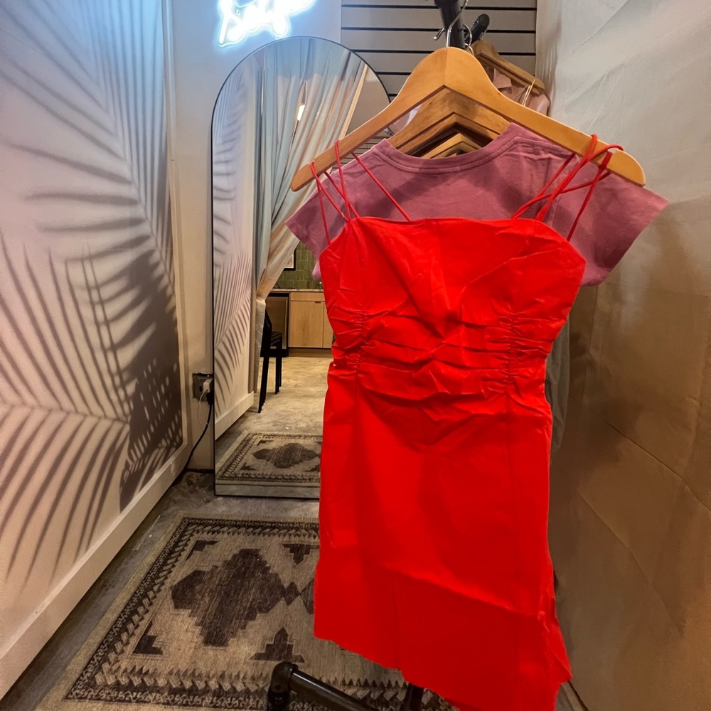 Pretty Garbage Ruched Poplin Mini Dress Red - Picture 7 of 16